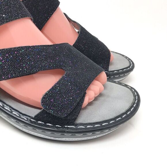 Alegria PG Lite Women Size 40 9.5-10 Black Glitter Sparkle Heel Sandals Open Toe - Picture 3 of 13